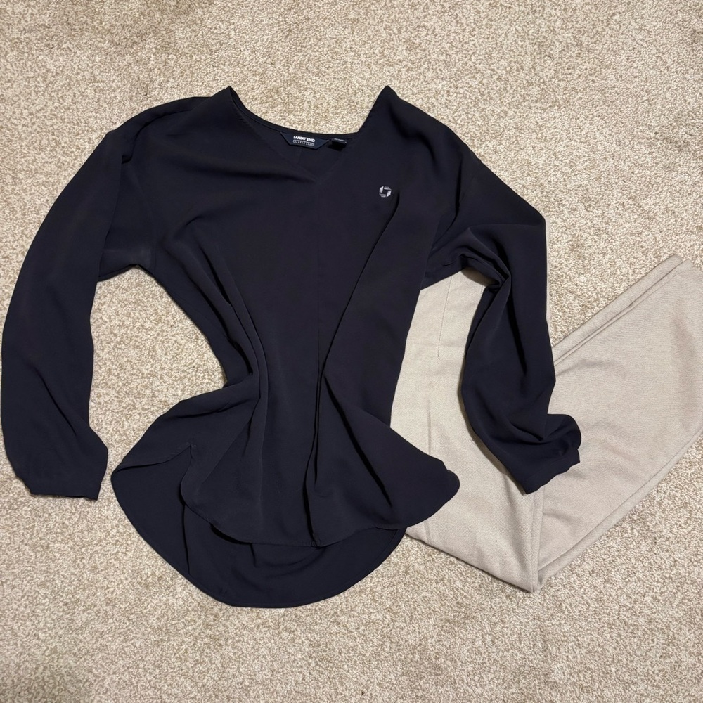 Chase Bank Lands End Navy Long Sleeve Blouse